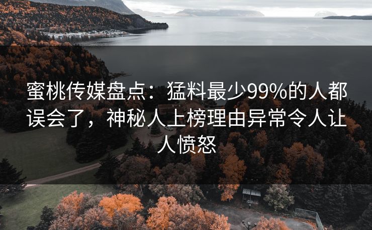 蜜桃传媒盘点：猛料最少99%的人都误会了，神秘人上榜理由异常令人让人愤怒