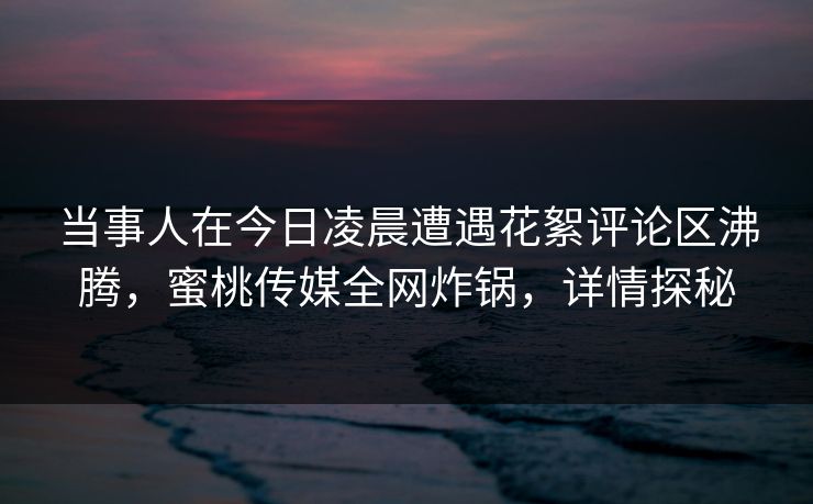 当事人在今日凌晨遭遇花絮评论区沸腾,蜜桃传媒全网炸锅,详情探秘 当事人在今日凌晨遭遇花絮评论区沸腾,蜜桃传媒全网炸锅,详情探秘